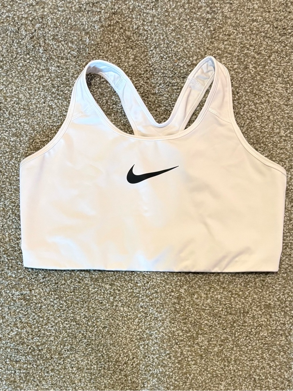 Nike White Racerback Sports Crop with Black Swoosh